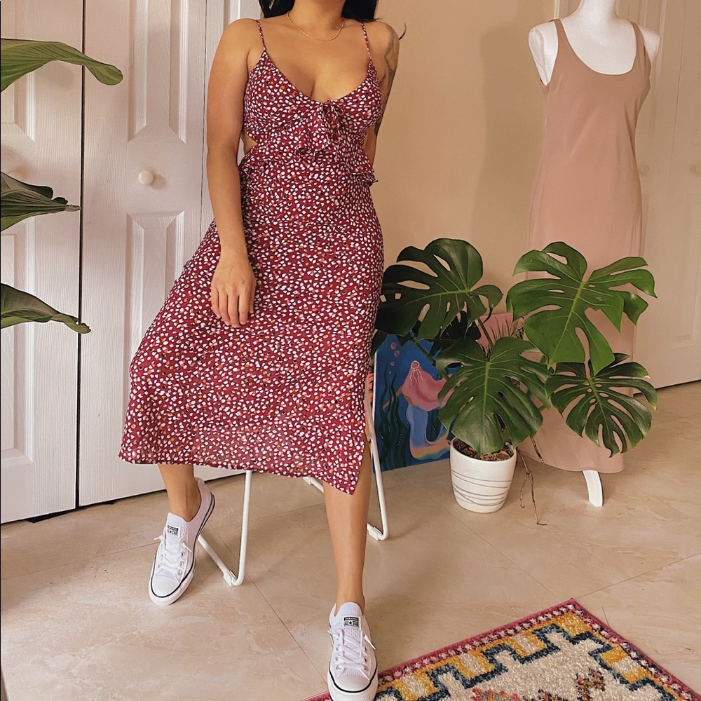 Blue rain floral print dress